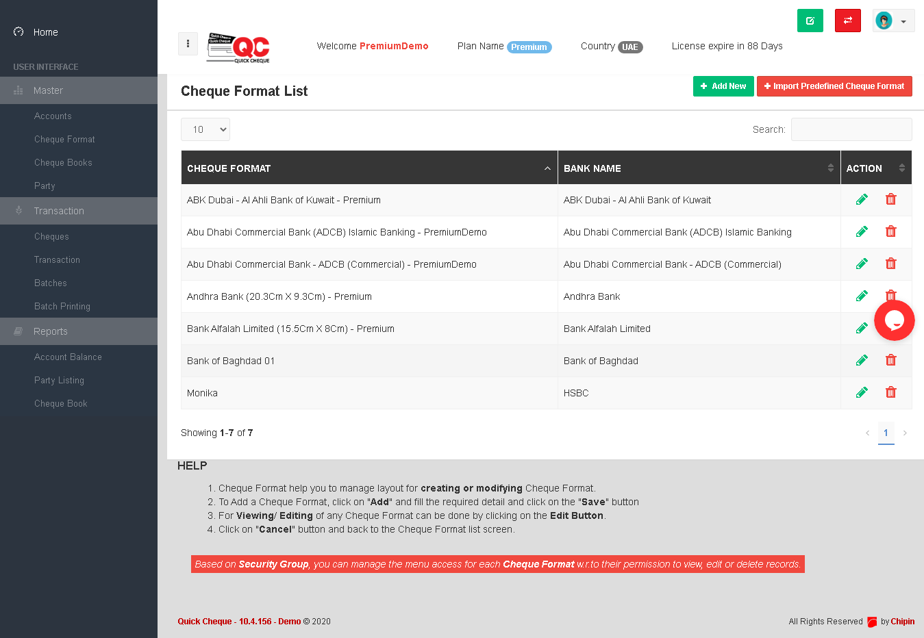 Manage Cheque formats with Cheque with Check Printing Software